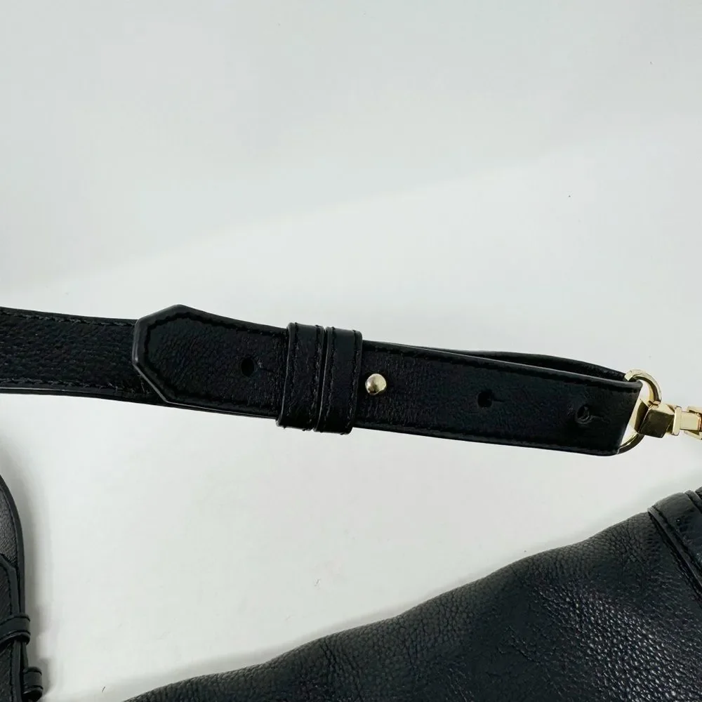 TORY BURCH | Amanda Leather Black & Gold Foldover Adjustable Crossbody Purse Bag
